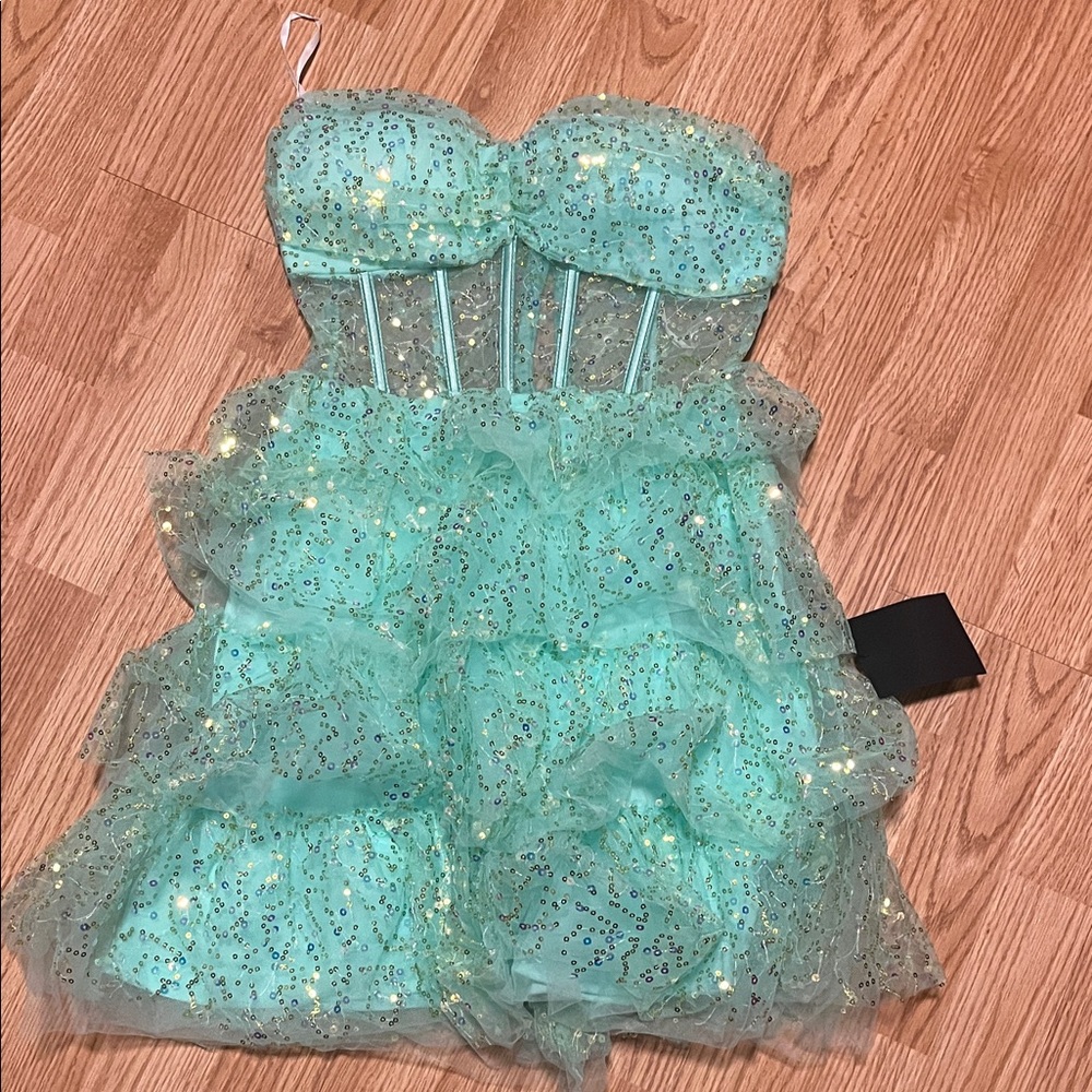 Lulu's Strapless Glitter Dress in Aqua New Never Worn